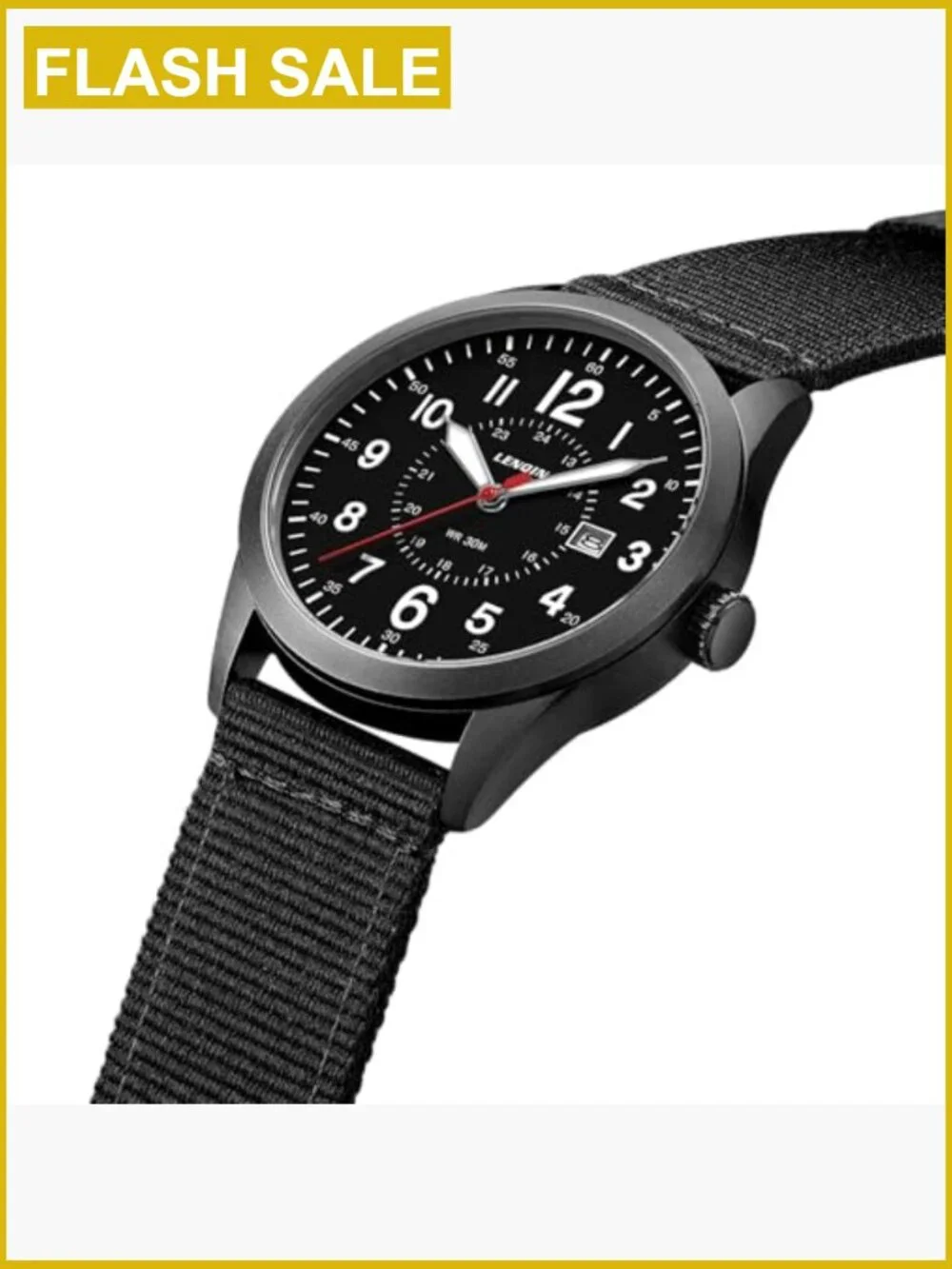 Military Watch for Men Analog Quartz Nylon Strap Water Resistant Luminous Date